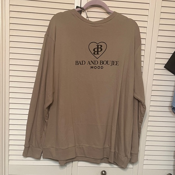 Fashion Nova Tops - Fashion Nova Tan Sweatshirt - Bad and Boujee Mood